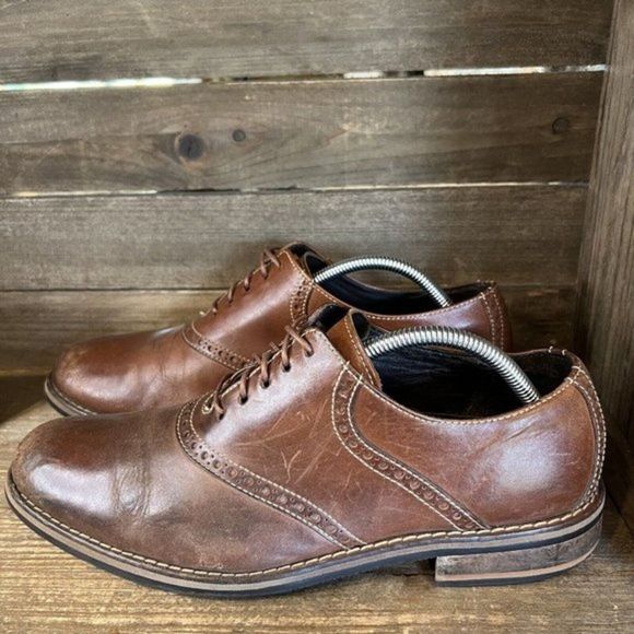 Mens Cole Haan Drake Brown Leather Plain Toe Brogue Dress Shoes‎ Size 10 M GUC